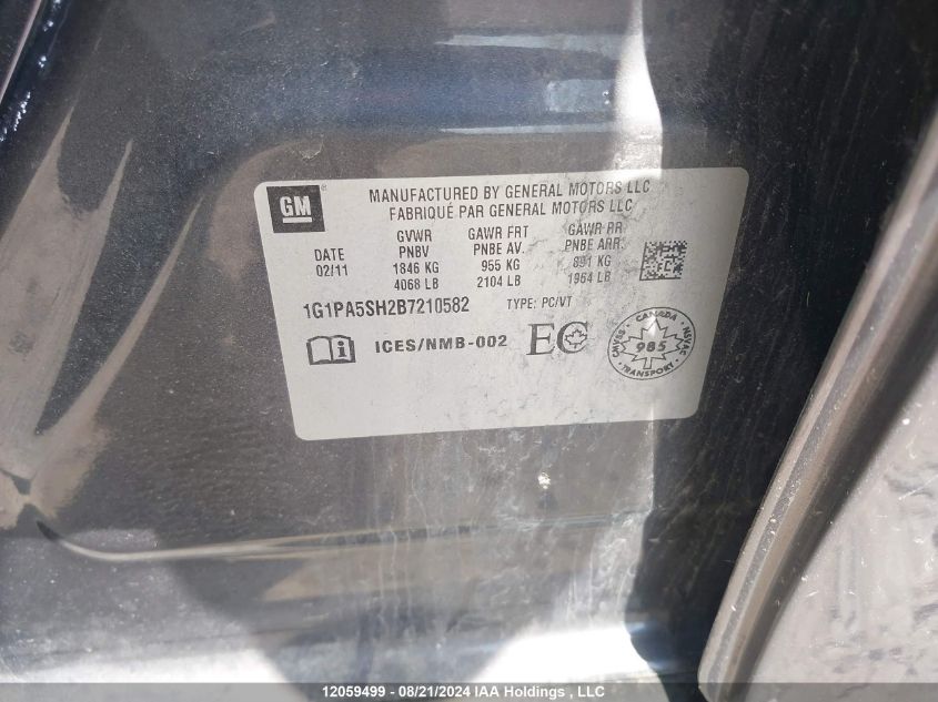 2011 Chevrolet Cruze VIN: 1G1PA5SH2B7210582 Lot: 12059499