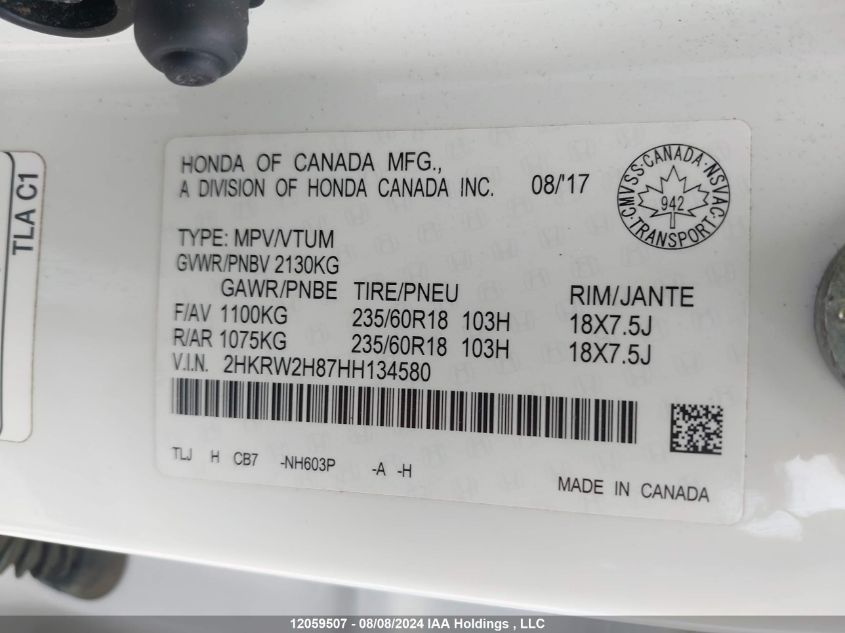 2017 Honda Cr-V VIN: 2HKRW2H87HH134580 Lot: 12059507