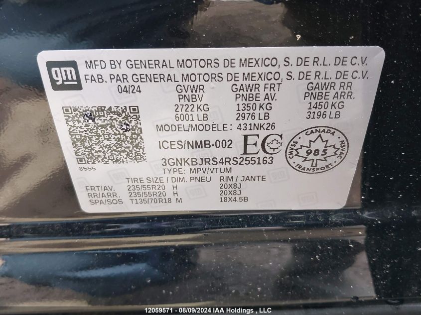 2024 Chevrolet Blazer VIN: 3GNKBJRS4RS255163 Lot: 12059571