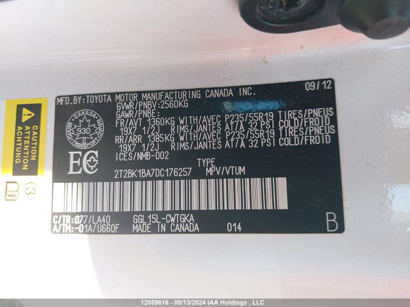 2013 Lexus Rx 350 F Sport VIN: 2T2BK1BA7DC176257 Lot: 12059616