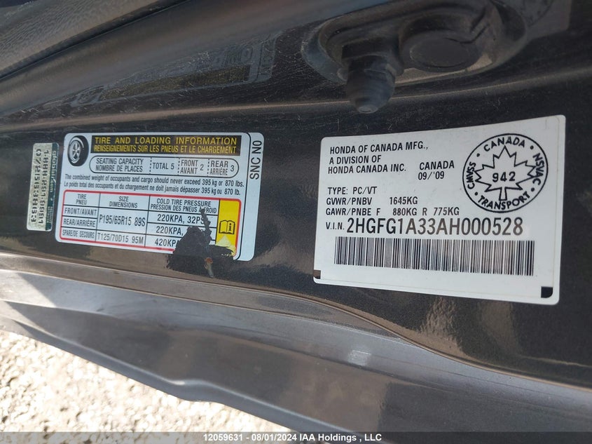 2010 Honda Civic VIN: 2HGFG1A33AH000528 Lot: 12059631