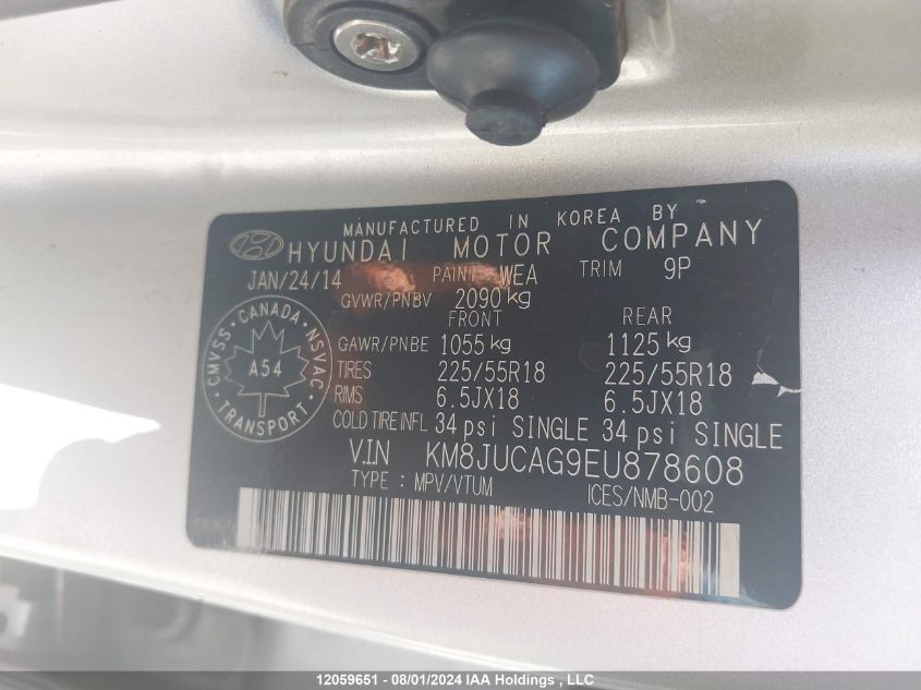 2014 Hyundai Tucson Gls/Limited/Se VIN: KM8JUCAG9EU878608 Lot: 12059651