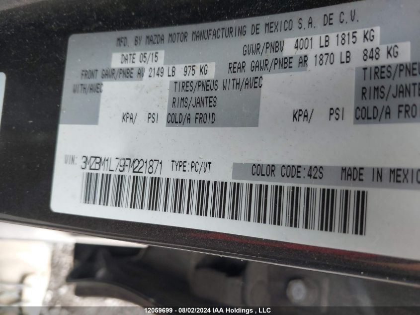 2015 Mazda Mazda3 VIN: 3MZBM1L79FM221871 Lot: 12059699