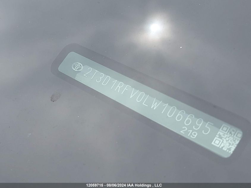 2020 Toyota Rav4 Limited VIN: 2T3D1RFV0LW106695 Lot: 12059715