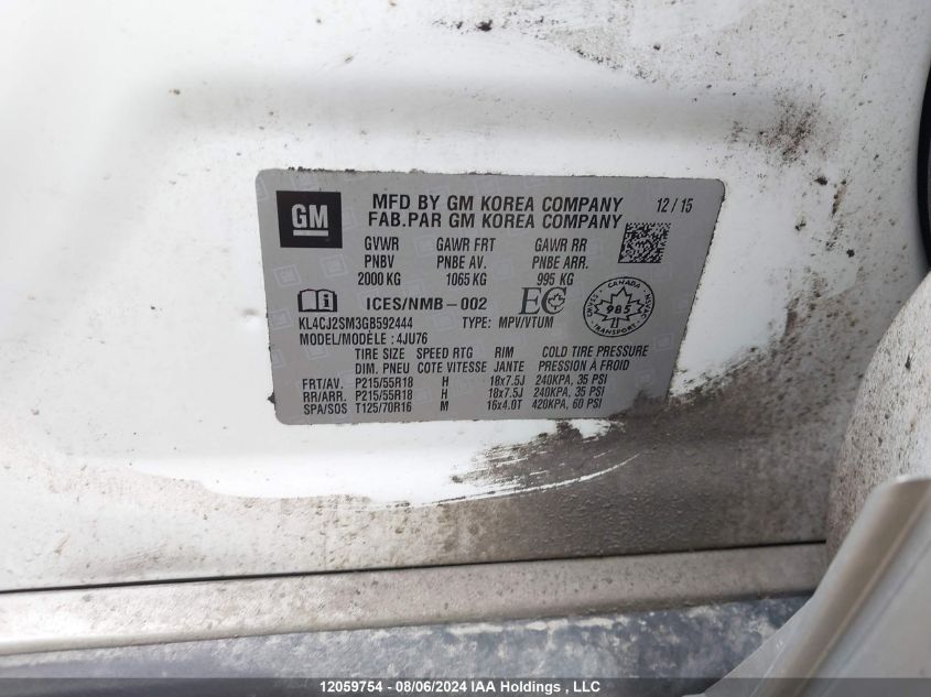 2016 Buick Encore VIN: KL4CJ2SM3GB592444 Lot: 12059754