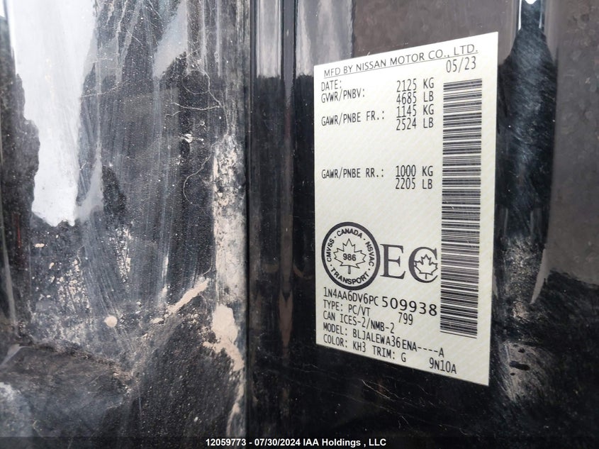 2023 Nissan Maxima VIN: 1N4AA6DV6PC509938 Lot: 12059773