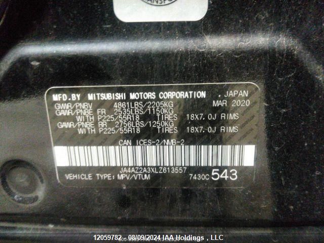 2020 Mitsubishi Outlander VIN: JA4AZ2A3XLZ613557 Lot: 12059782