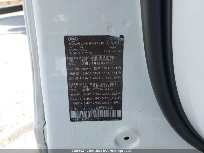 2015 Land Rover Lr4 VIN: SALAG2V60FA774706 Lot: 12059802