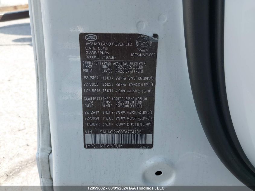 2015 Land Rover Lr4 VIN: SALAG2V60FA774706 Lot: 12059802