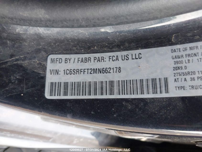 2021 Ram 1500 Big Horn/Lone Star VIN: 1C6SRFFT2MN662178 Lot: 12059827