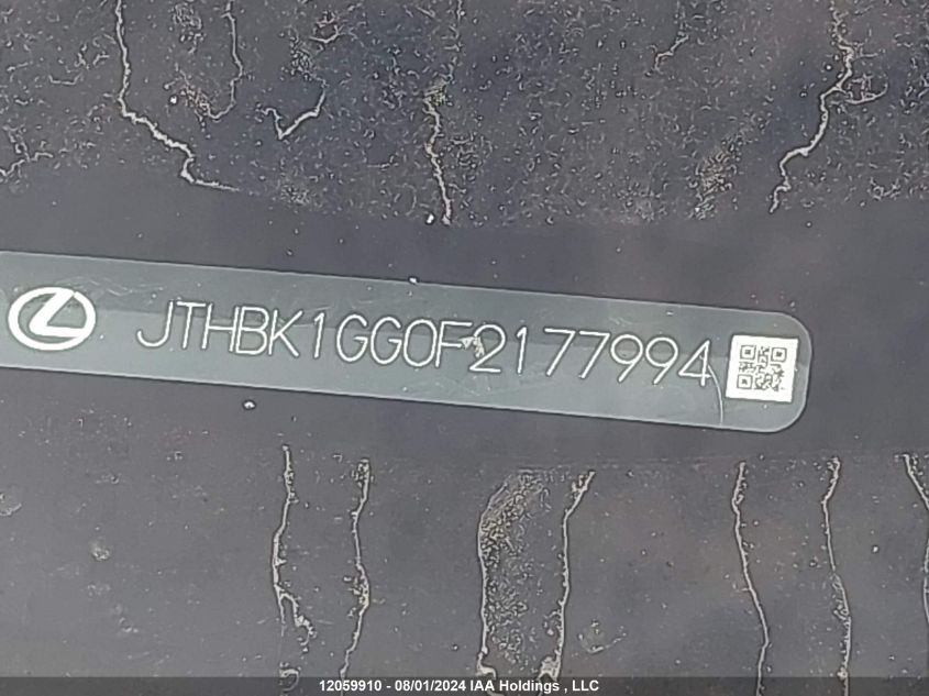 2015 Lexus Es 350 350 VIN: JTHBK1GG0F2177994 Lot: 12059910