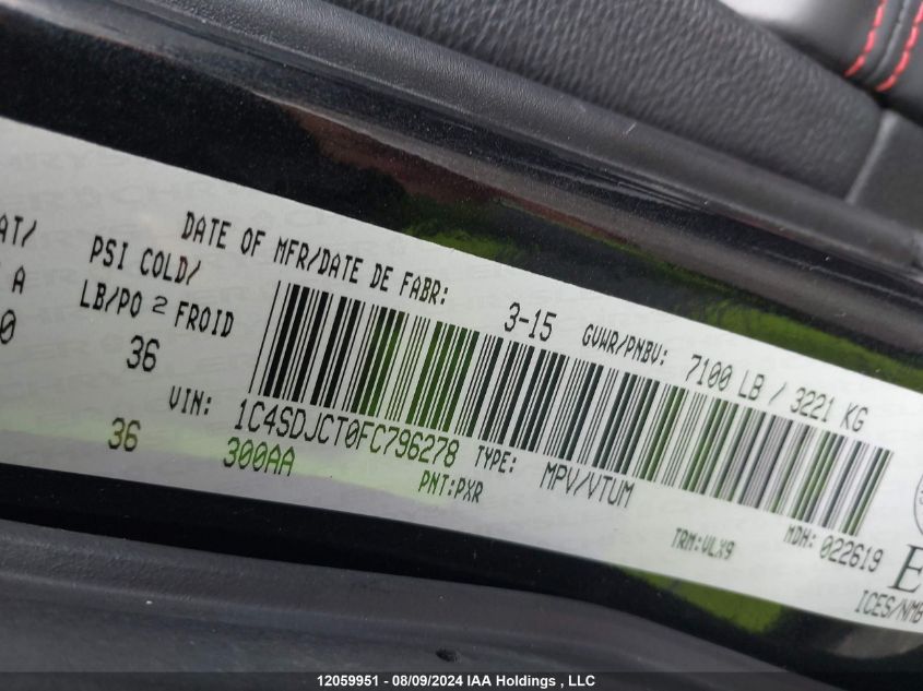 2015 Dodge Durango VIN: 1C4SDJCT0FC796278 Lot: 12059951