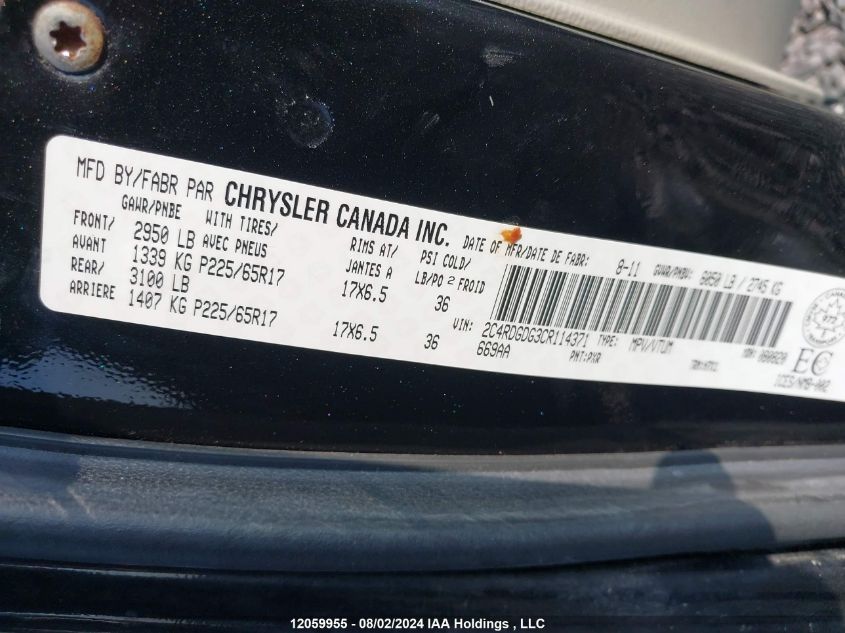 2012 Dodge Grand Caravan Crew VIN: 2C4RDGDG3CR114371 Lot: 12059955