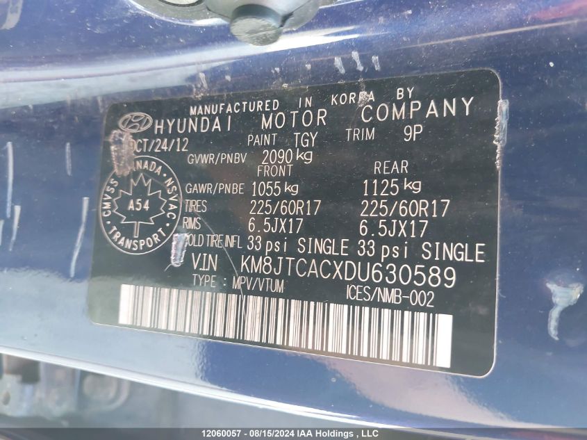 2013 Hyundai Tucson Gl VIN: KM8JTCACXDU630589 Lot: 12060057