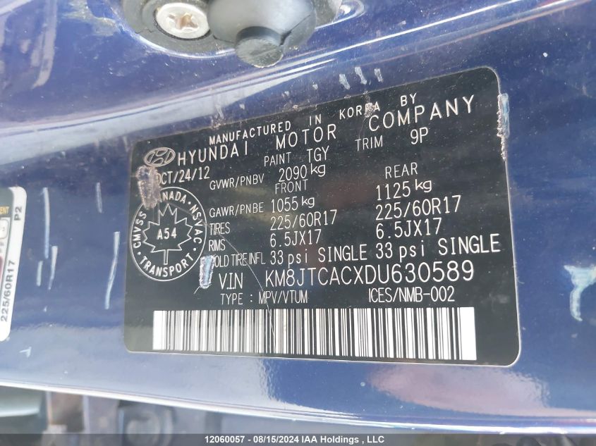 2013 Hyundai Tucson Gl VIN: KM8JTCACXDU630589 Lot: 12060057