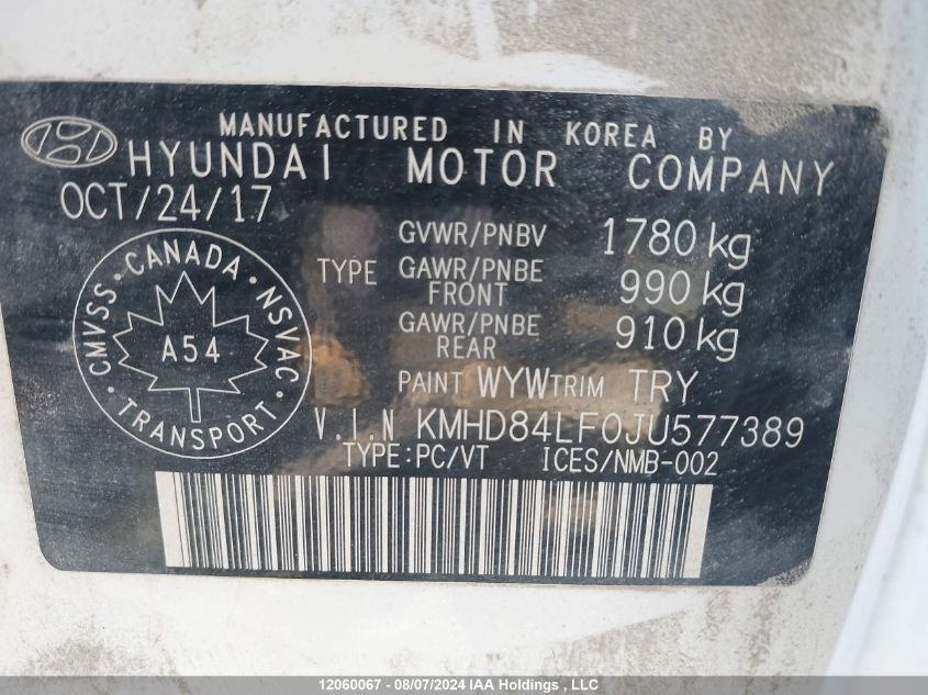 2018 Hyundai Elantra Gl VIN: KMHD84LF0JU577389 Lot: 12060067