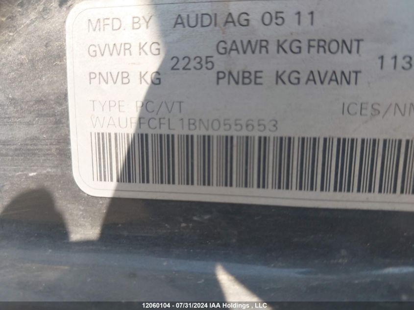 2011 Audi A4 VIN: WAUFFCFL1BN055653 Lot: 12060104