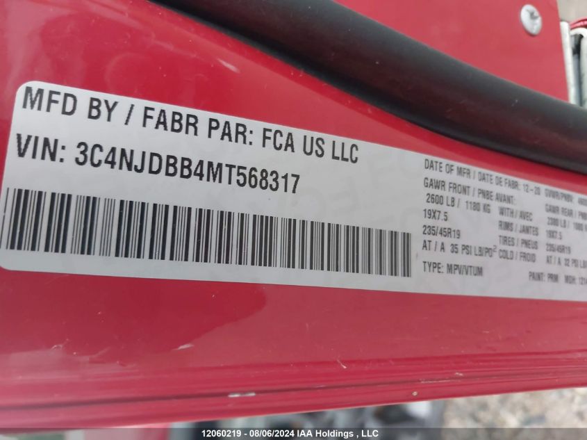 2021 Jeep Compass 80Th Anniversary Edition VIN: 3C4NJDBB4MT568317 Lot: 12060219
