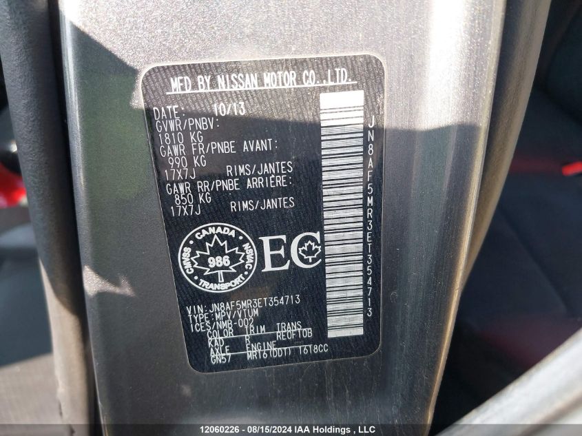 2014 Nissan Juke VIN: JN8AF5MR3ET354713 Lot: 12060226