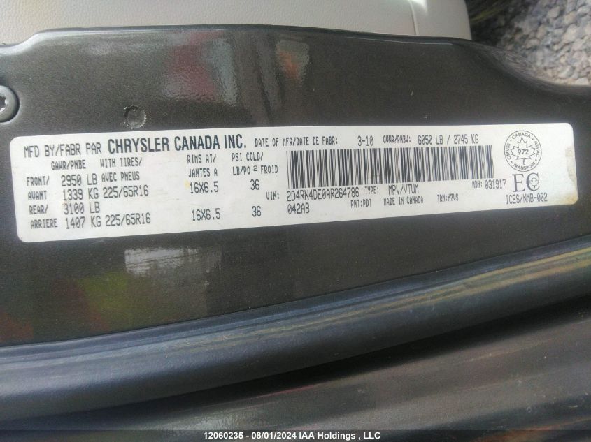 2010 Dodge Grand Caravan Se VIN: 2D4RN4DE0AR264786 Lot: 12060235