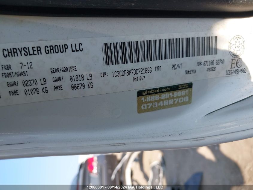 2013 Dodge Dart Sxt/Rallye VIN: 1C3CDFBA7DD721896 Lot: 12060301