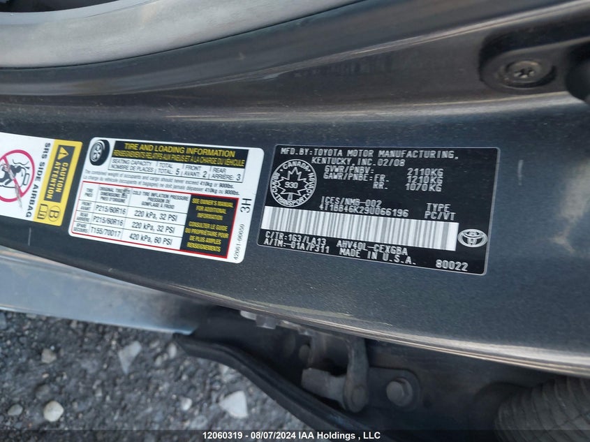 2009 Toyota Camry Hybrid VIN: 4T1BB46K29U066196 Lot: 12060319