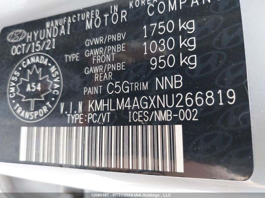 2022 Hyundai Elantra Sel VIN: KMHLM4AGXNU266819 Lot: 12060357