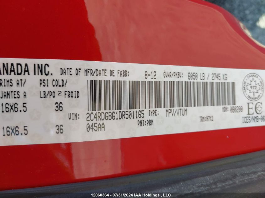 2013 Dodge Grand Caravan Se VIN: 2C4RDGBG1DR501165 Lot: 12060364