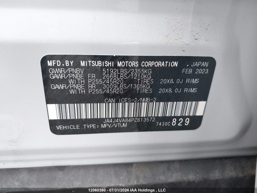 2023 Mitsubishi Outlander VIN: JA4J4VA84PZ613572 Lot: 12060380