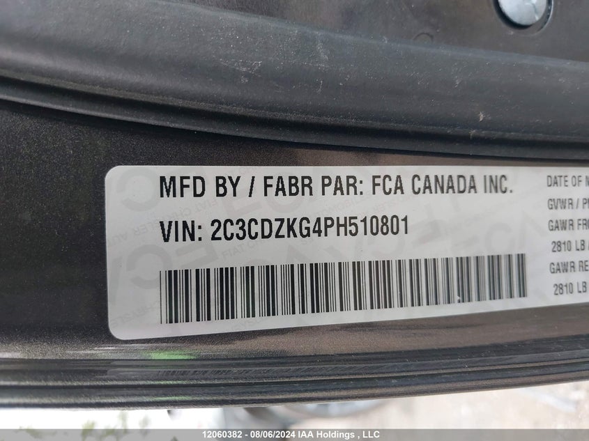 2023 Dodge Challenger Gt Awd VIN: 2C3CDZKG4PH510801 Lot: 12060382