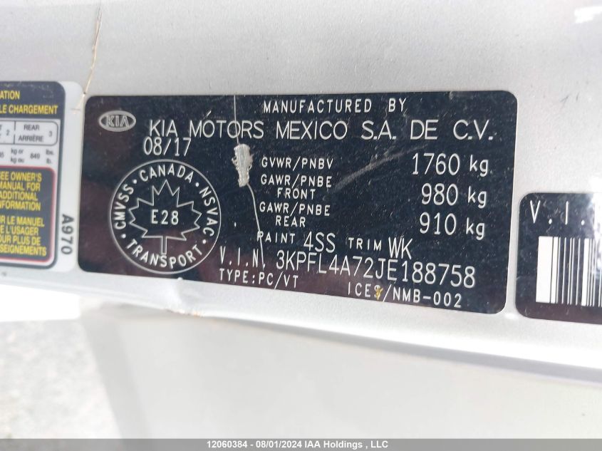 2018 Kia Forte VIN: 3KPFL4A72JE188758 Lot: 12060384