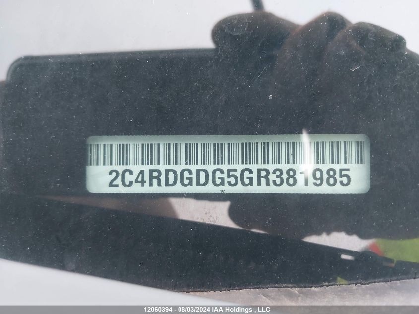 2016 Dodge Grand Caravan Crew VIN: 2C4RDGDG5GR381985 Lot: 12060394