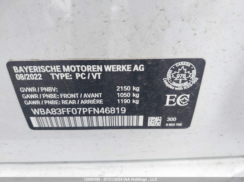 2023 BMW 3 Series VIN: WBA83FF07PFN46819 Lot: 12060395