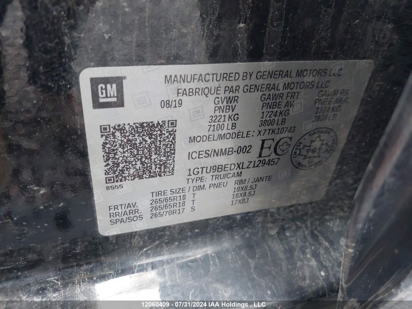 2020 GMC Sierra 1500 VIN: 1GTU9BEDXLZ129457 Lot: 12060409