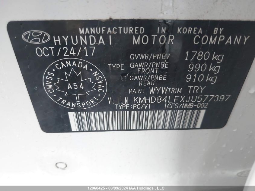 2018 Hyundai Elantra Gl VIN: KMHD84LFXJU577397 Lot: 12060425