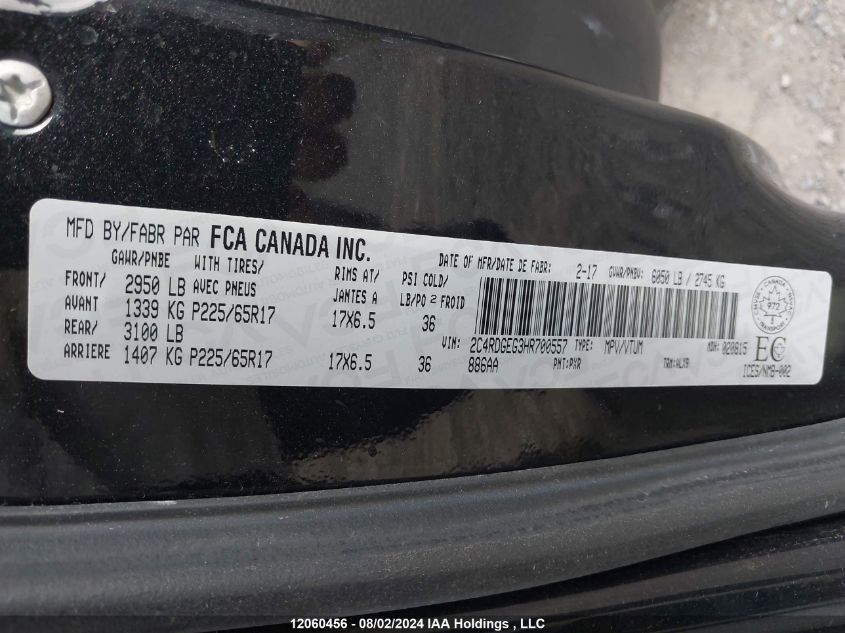 2017 Dodge Grand Caravan Gt VIN: 2C4RDGEG3HR700557 Lot: 12060456