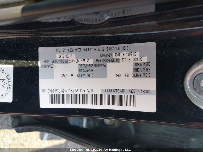 2014 Mazda Mazda3 VIN: 3MZBM1V79EM115772 Lot: 12060500
