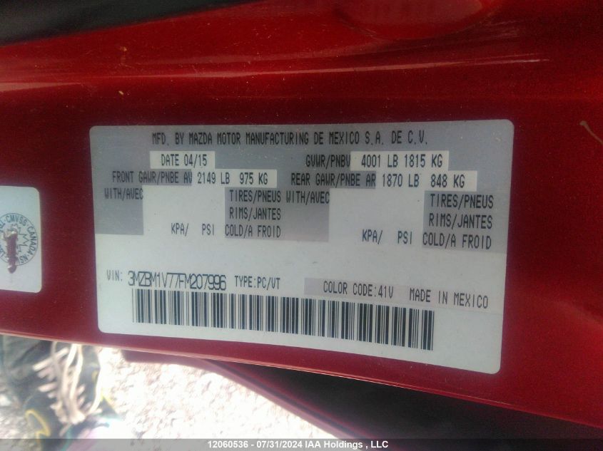2015 Mazda Mazda3 VIN: 3MZBM1V77FM207996 Lot: 12060536
