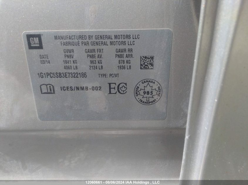 2014 Chevrolet Cruze VIN: 1G1PC5SB3E7322186 Lot: 12060661
