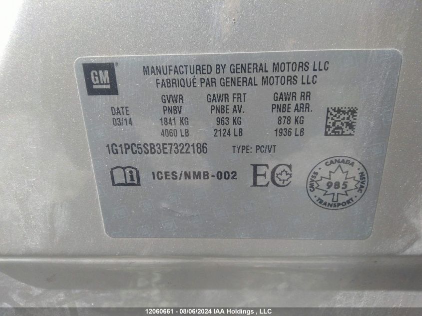 2014 Chevrolet Cruze VIN: 1G1PC5SB3E7322186 Lot: 12060661