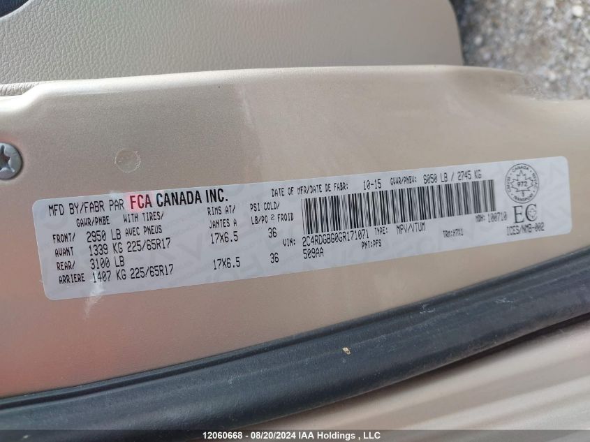 2016 Dodge Grand Caravan Se/Sxt VIN: 2C4RDGBG0GR171071 Lot: 12060668