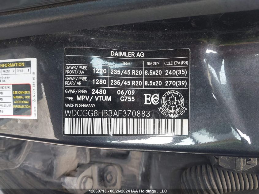 2010 Mercedes-Benz Glk 350 4Matic VIN: WDCGG8HB3AF370883 Lot: 12060713