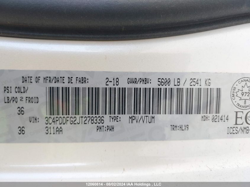 2018 Dodge Journey Gt VIN: 3C4PDDFG2JT278336 Lot: 12060814