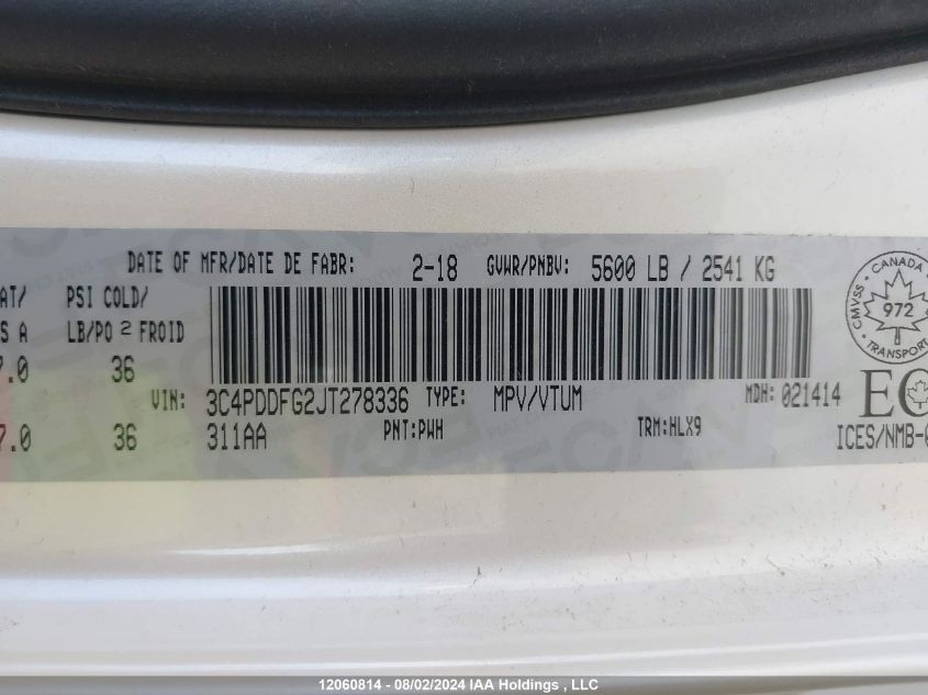 2018 Dodge Journey Gt VIN: 3C4PDDFG2JT278336 Lot: 12060814