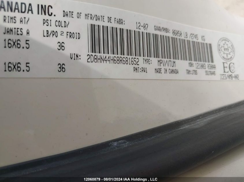 2008 Dodge Grand Caravan VIN: 2D8HN44H68R681652 Lot: 12060879