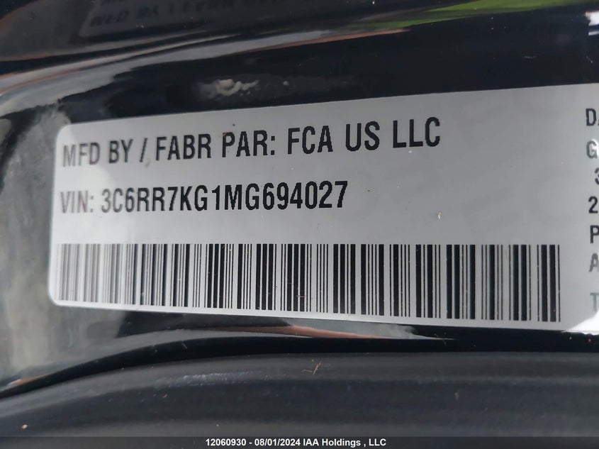 2021 Ram 1500 Classic Tradesman VIN: 3C6RR7KG1MG694027 Lot: 12060930