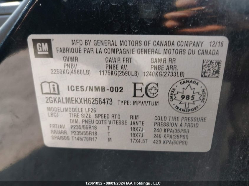 2017 GMC Terrain VIN: 2GKALMEKXH6256473 Lot: 12061052