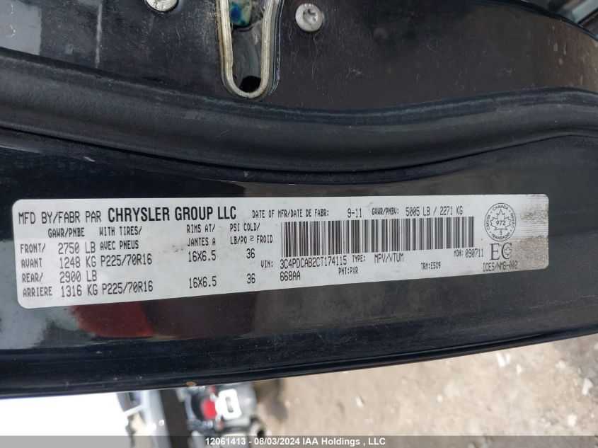 2012 Dodge Journey VIN: 3C4PDCAB2CT174115 Lot: 12061413