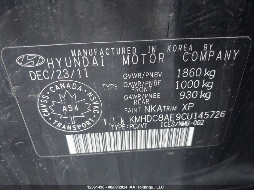 2012 Hyundai Elantra Touring Gls/Se VIN: KMHDC8AE9CU145726 Lot: 12061490