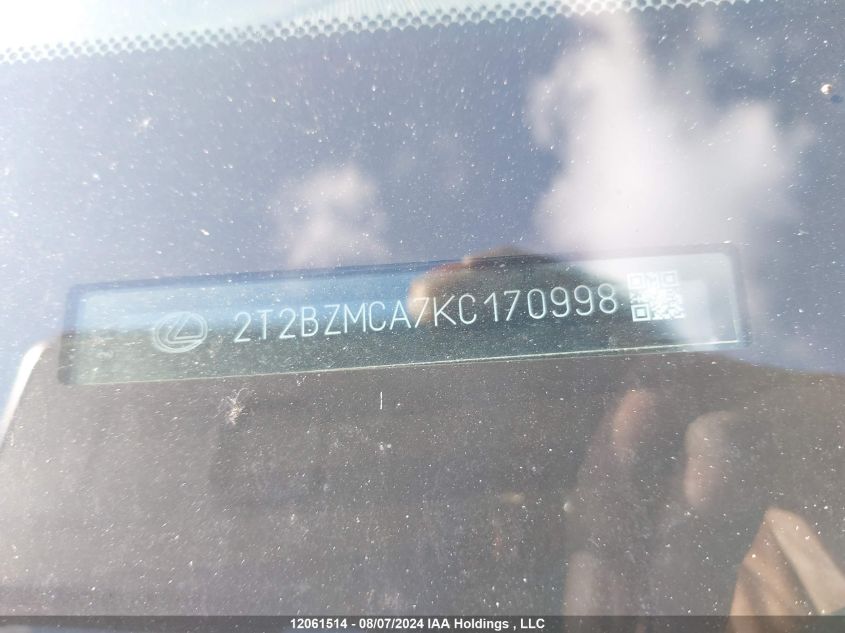 2019 Lexus Rx 350 VIN: 2T2BZMCA7KC170998 Lot: 12061514